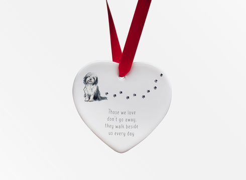 Bearded Collie Walk Beside Us Ceramic Heart